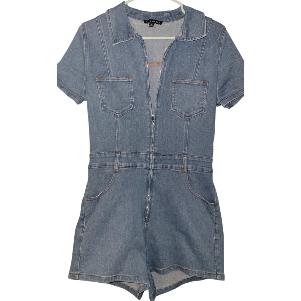 Denim Romper Zip-Up w/Pockets Fashion Nova Size Large NWOT